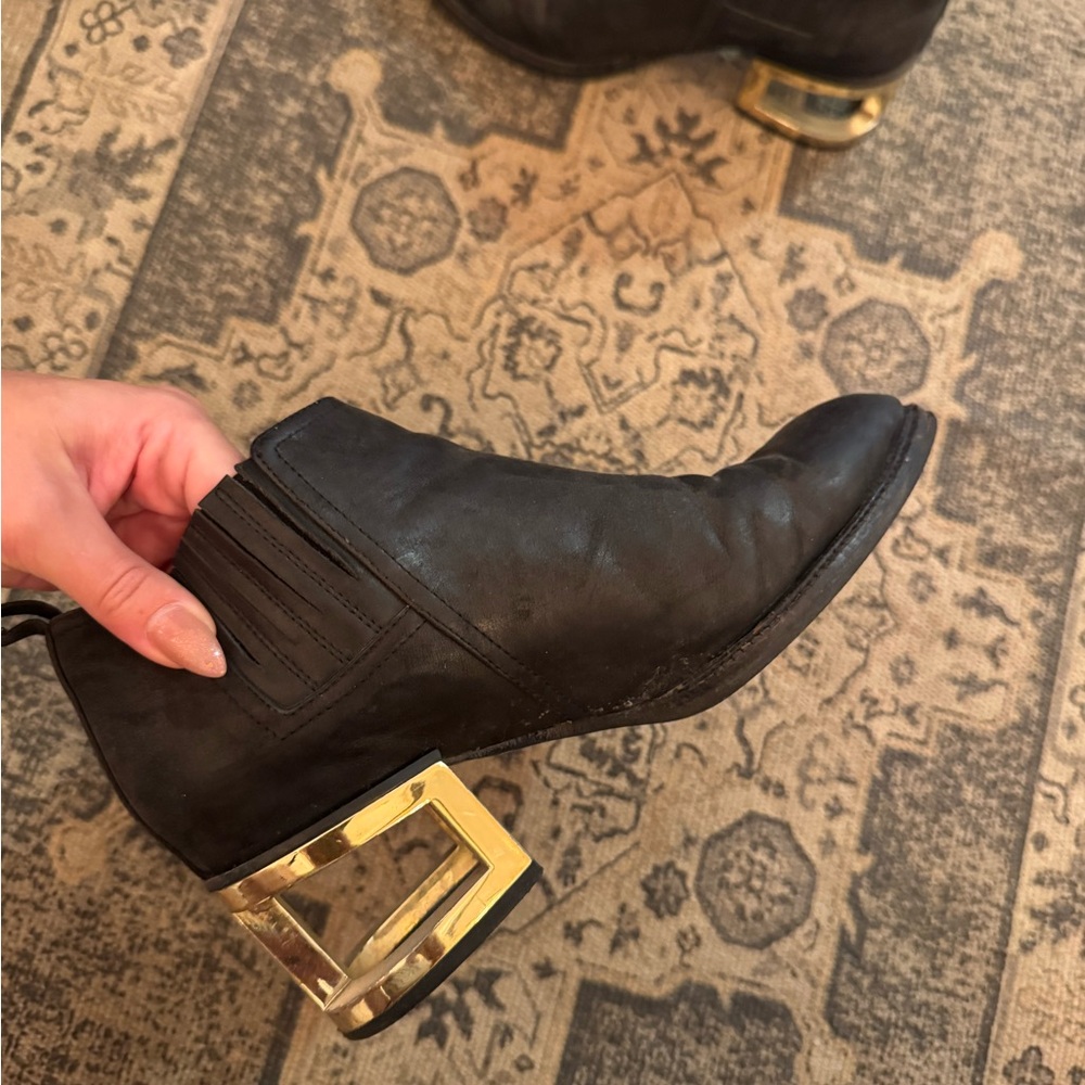 Black Ankle Boots with Gold Heel